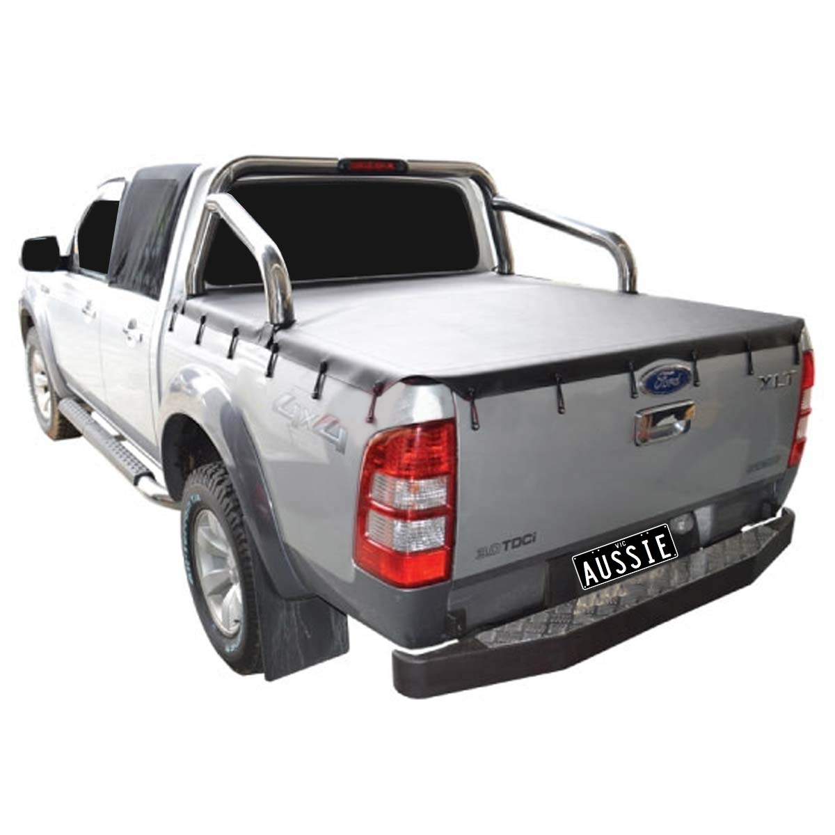 Aussie Tonneaus Bunji Loop Tonneau Cover To Fit Ford Ranger PJ-PK Dual Cab Fitted With Factory Sports Bars (2007 to October 2011) 
